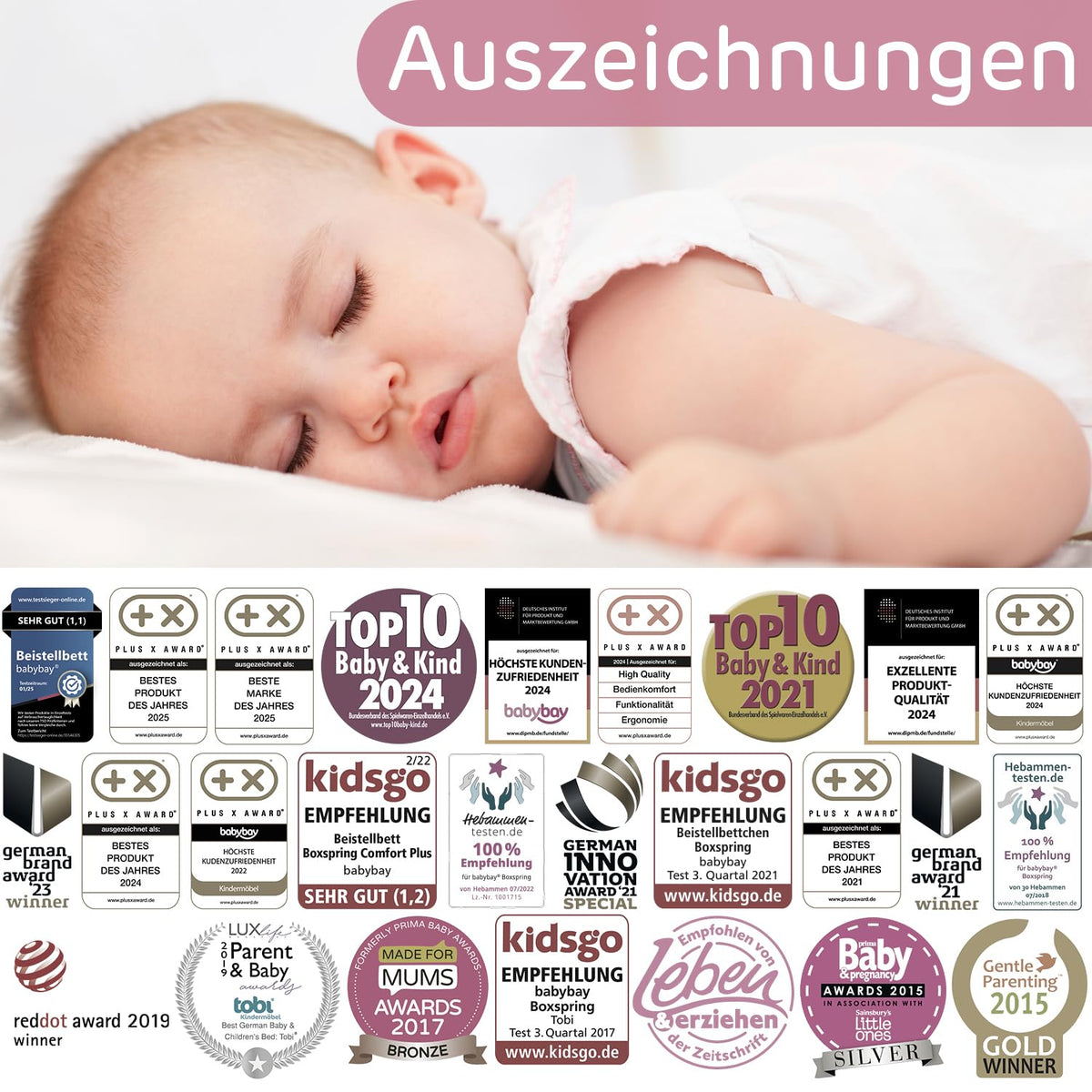 Oryginalne łóżeczko dostawne Babybay z litego drewna bukowego / kompaktowe i rozkładane / płynna regulacja wysokości łóżeczka i przyjazne dla środowiska / rośnie wraz z dzieckiem (lakierowane na biało) / w zestawie materac