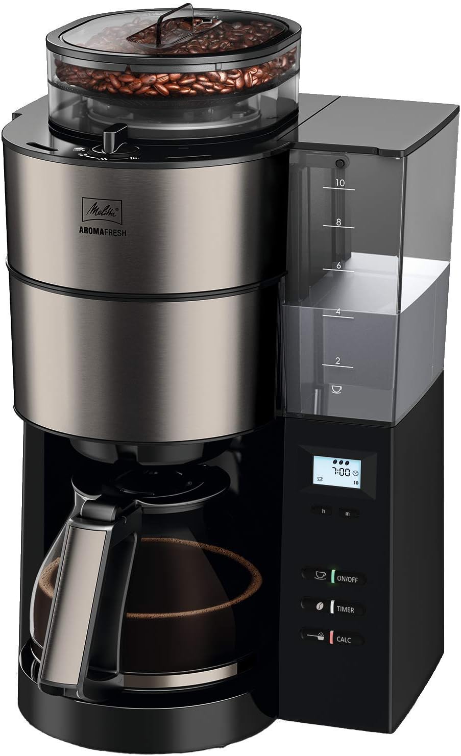 Melitta AromaFresh - Ekspres przelewowy - ze szklanym dzbankiem - wbudowanym młynkiem - funkcją timera - 10 filiżanek - Czysta czerń