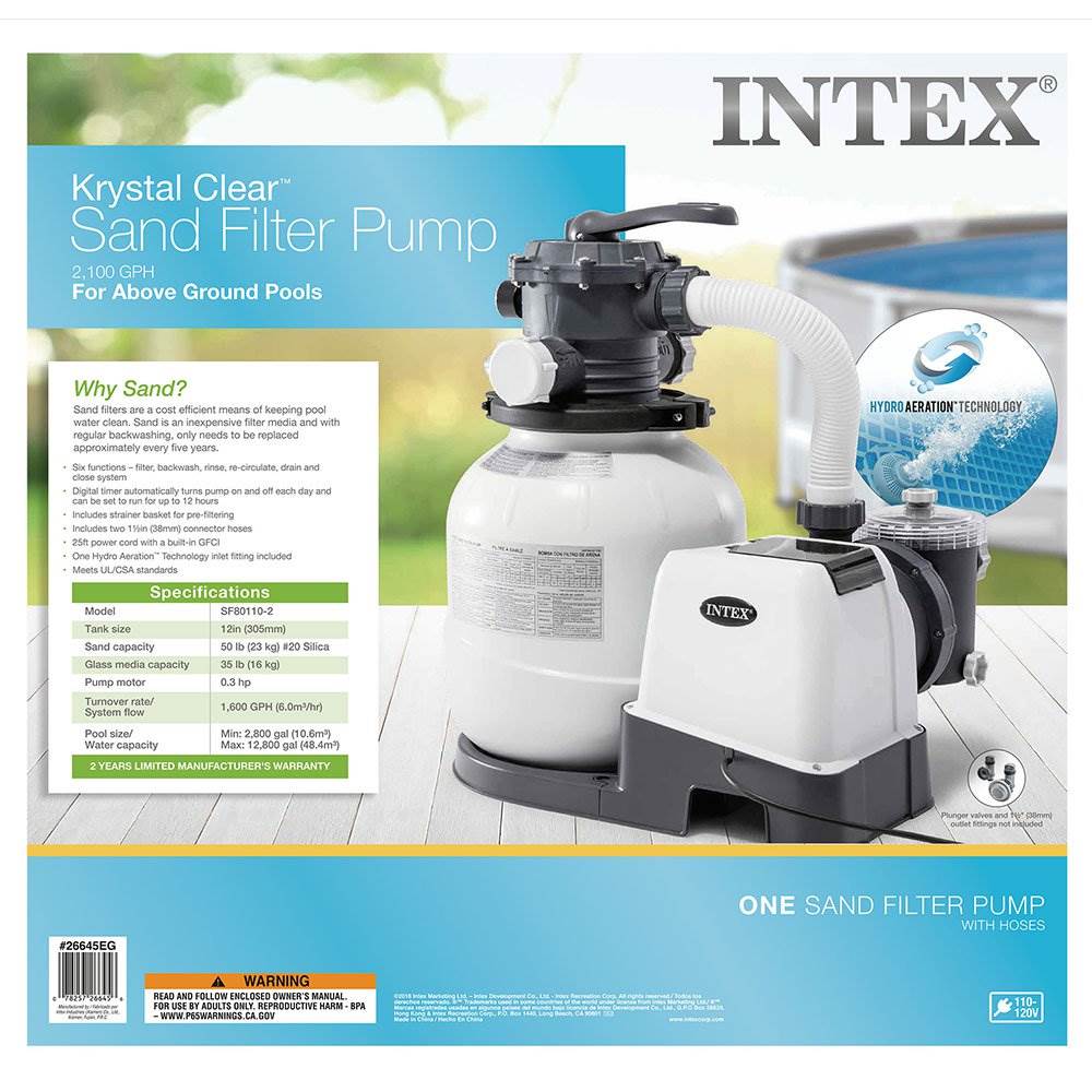 Pompa filtrująca piasek do basenu naziemnego Intex 2025 2100 GPH z automatycznym odkurzaczem