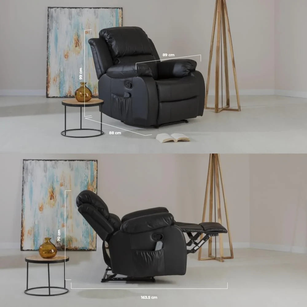 Don Descanso – Trevi Black relaxmassagestoel met verwarming, 160° kantelstand, 8 stille motoren, lendensteunverwarming, 4-zone massagesysteem en scheurbestendige polyurethaan lederen afwerking [zaag inbegrepen]