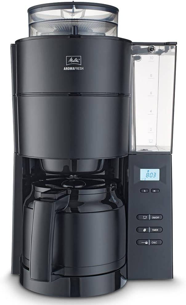 Melitta AromaFresh - Ekspres przelewowy - ze szklanym dzbankiem - wbudowanym młynkiem - funkcją timera - 10 filiżanek - Czysta czerń