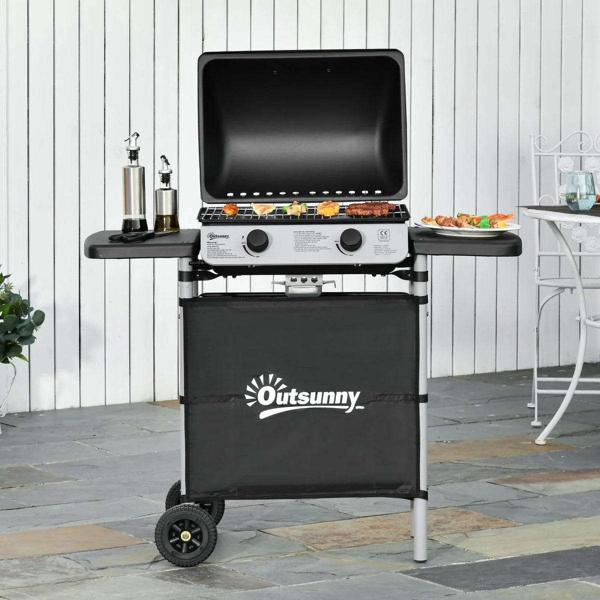 Outsunny stalen gasgrill, 104x49x99 cm, zwart