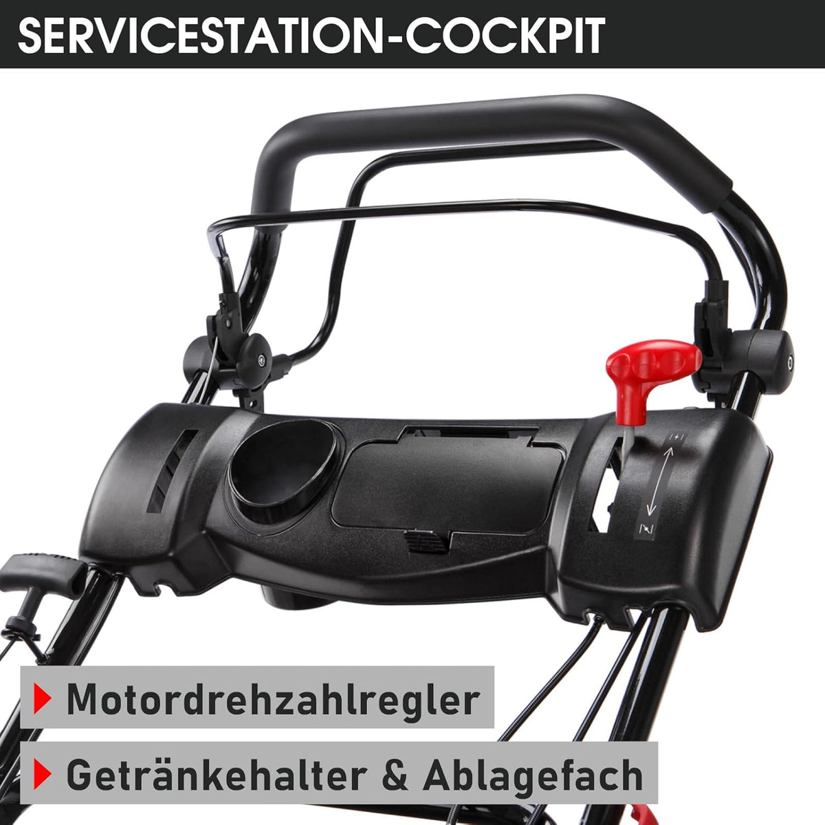 Spalinowa kosiarka do trawy BRAST z napędem | 5,2 kW (7 KM) | Rozruch elektryczny | Szerokość koszenia 48 cm | Różne modele | Certyfikat TÜV | Silnik czterosuwowy OHV | Wysokość koszenia 30–80 mm | Kosz na trawę 60 l | Stalowa obudowa | Model 19224 E