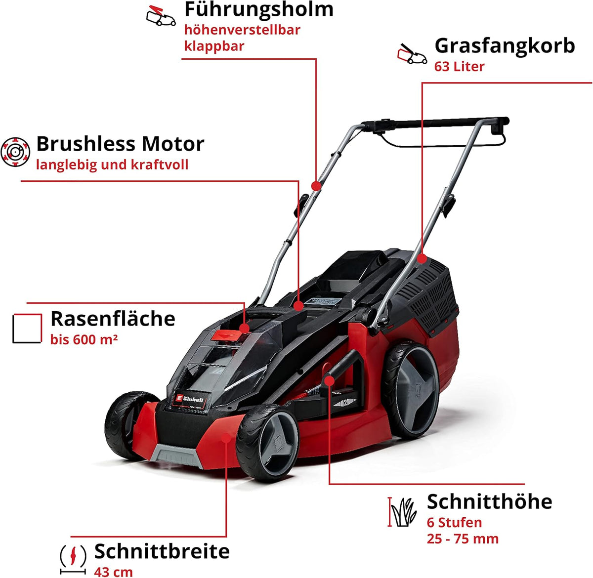Robot koszący Einhell FREELEXO CAM 500 Power X-Change (18 V, kamera zastępuje przewód ograniczający, do 500 m, bezszczotkowy, do 25% nachylenia, szerokość koszenia 18 cm, w zestawie akumulator 3,0 Ah, taśma magnetyczna 5 m)