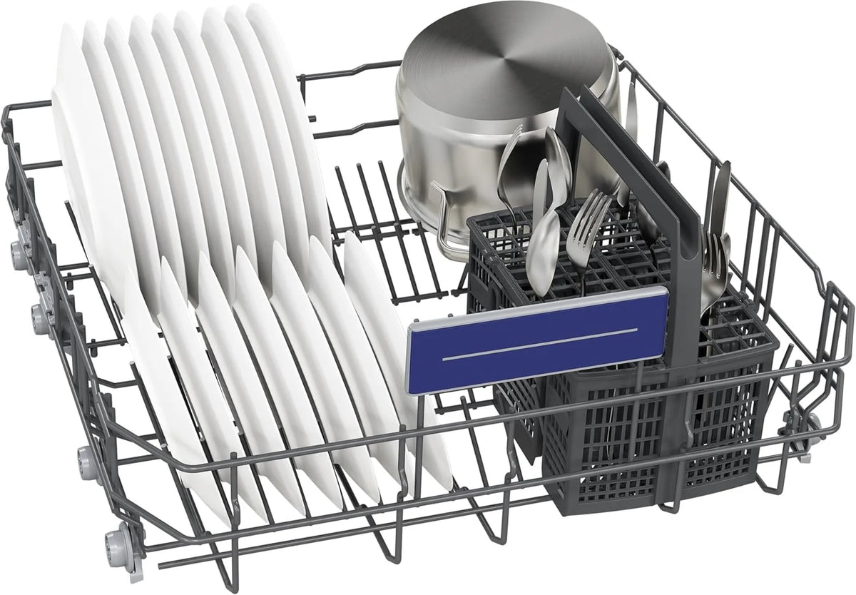 Zmywarka Siemens SN63EX06VE, iQ300 Smart, w pełni zintegrowana, 60 cm, szuflada na sztućce, bardzo cicha, varioSpeed, automatyczne otwieranie drzwi, potrójny system koszenia, infoLight, intensiveZone