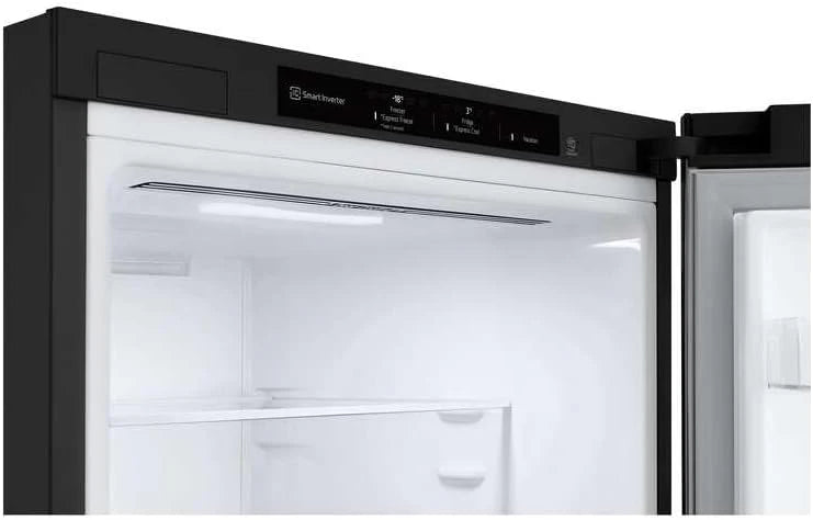 Lodówka/zamrażarka LG GBV22NCCEP – inteligentny kompresor inwerterowy, system Total No Frost, nowoczesna konstrukcja płaskich drzwi, matowy czarny metalik, klasa energetyczna A