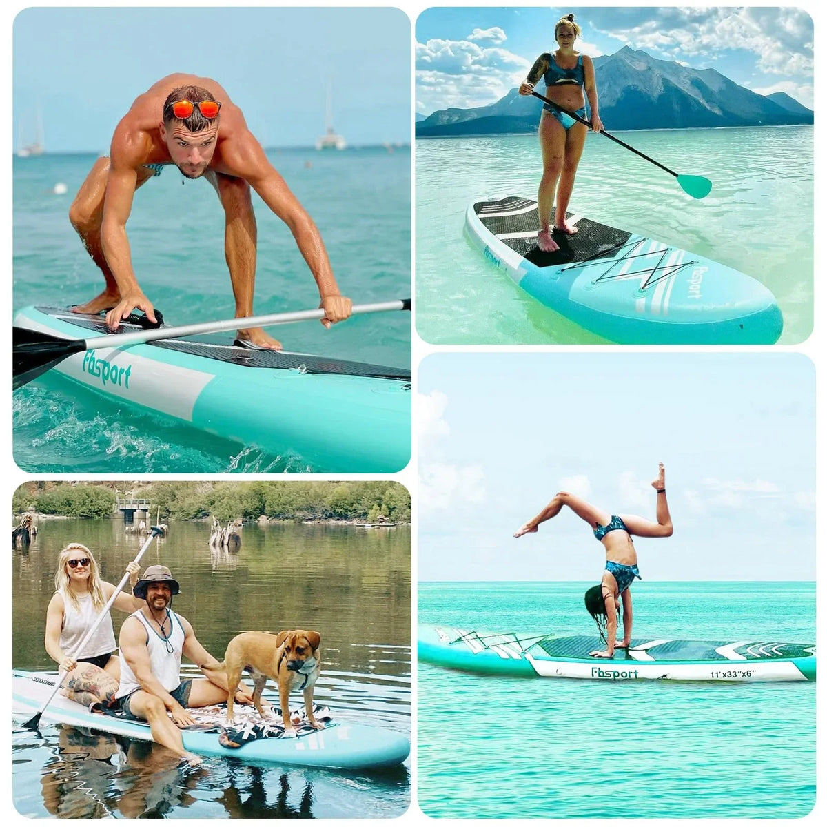 FBSPORT opblaasbaar SUP-board (model 2026), 15 cm dik, complete set met verstelbare aluminium peddel en pomp (groen)