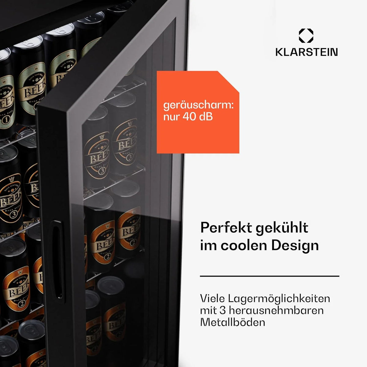 Klarstein Mini lodówka z drzwiami szklanymi do pomieszczeń, chłodziarka na napoje z regulowanymi półkami, mała 80 litrów, do użytku wewnątrz i na zewnątrz, cicha