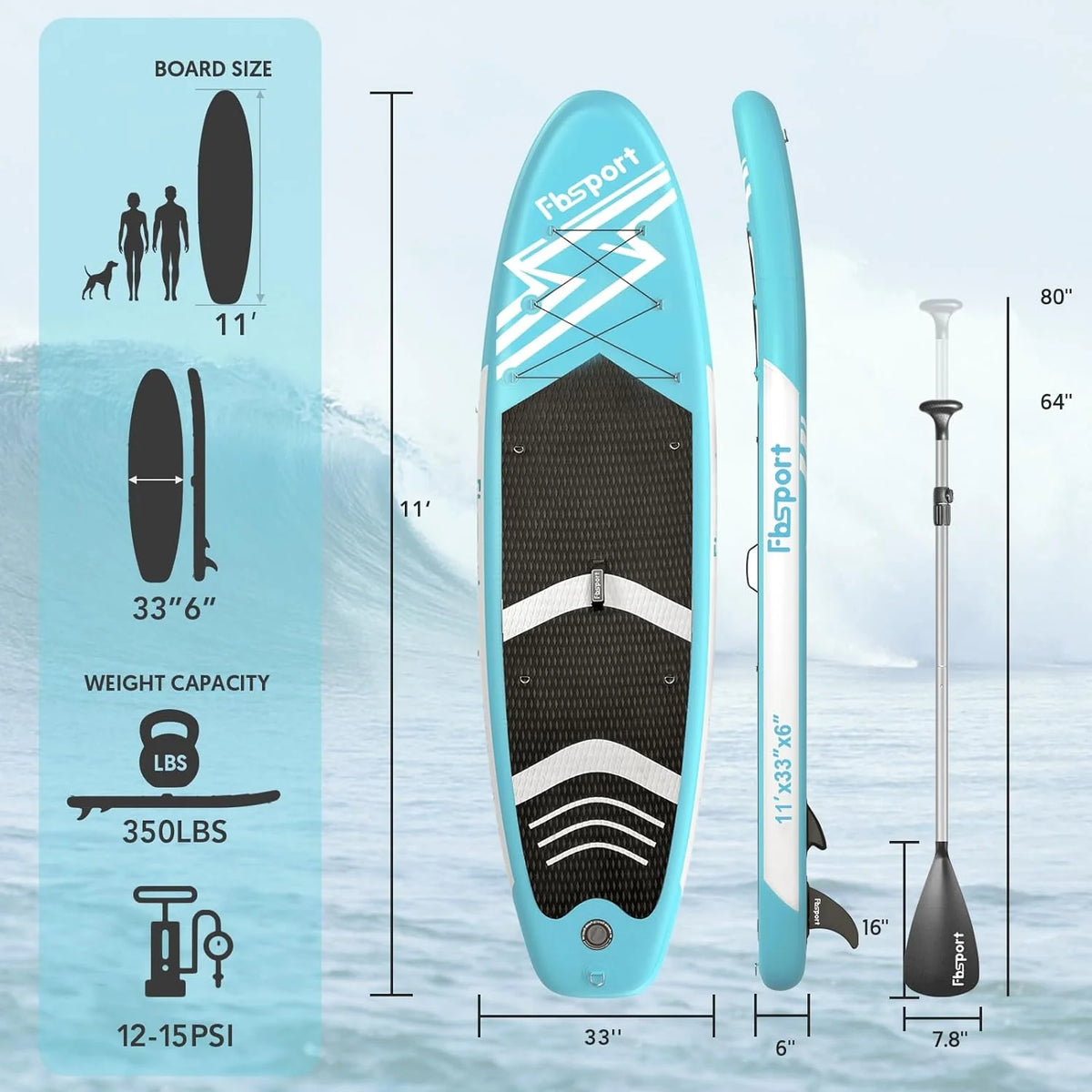 Hoogwaardig stand-up paddleboard, yogaboard met duurzame SUP-accessoires en draagtas | Brede beenpositie, golfcontrole, antislip dek, leash, peddel en pomp voor tieners en volwassenen