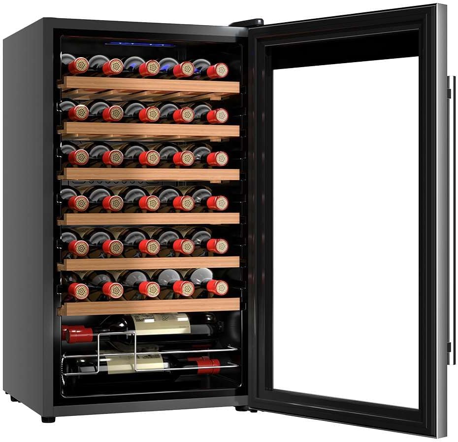 Cecotec Bolero Grandsommelier 34030, chłodziarka do wina ze stali nierdzewnej, kompresorowa, 34 butelki, 80 l, chłodzenie kompresorowe, regulowana temperatura od 5 do 18ºC, sterowanie dotykowe, wyświetlacz, wewnętrzne oświetlenie LED.