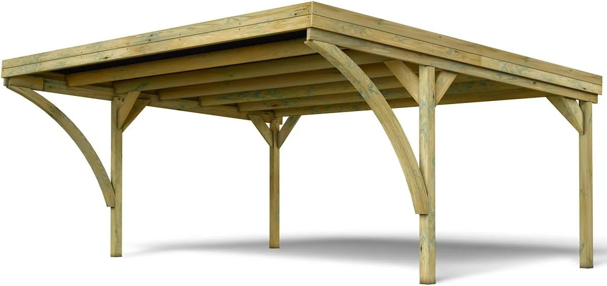 Forest Style - Victor Modern Double Carport 30,9 m² (6,02 x 5,11 x 2,52 m) – impregnowane drewno sosnowe – dach z poliwęglanu – zadaszony parking na 2 samochody – solidna i trwała konstrukcja