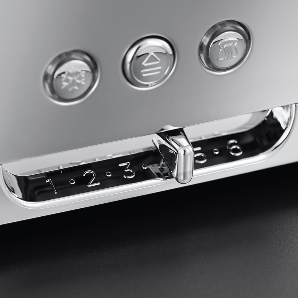 Toster Russell Hobbs Luna [na 2 kromki] Stal nierdzewna, miedź (bardzo szerokie otwory do opiekania, w tym podgrzewacz bułek, 6 poziomów opiekania, funkcja rozmrażania i podgrzewania, 1550 W) 24290-56