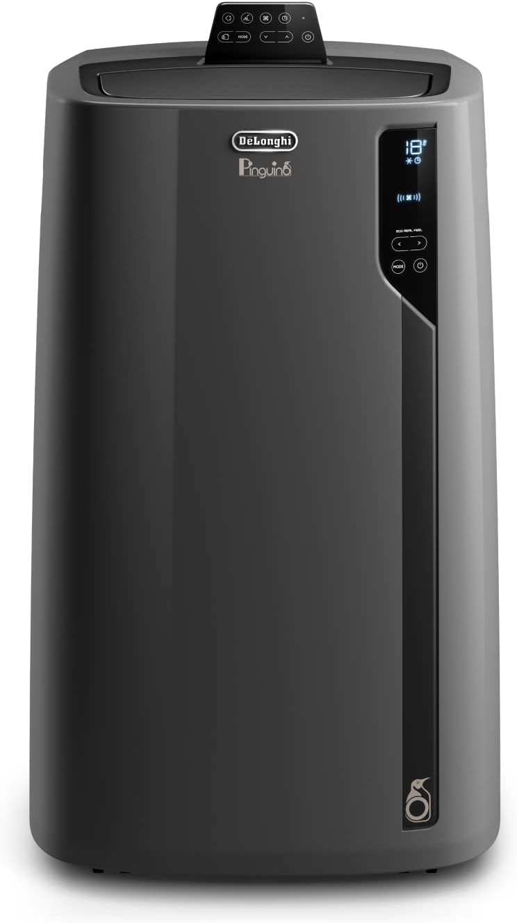 Klimatyzator przenośny De'Longhi Pinguino PAC EL112 CST z wężem wylotowym, do pomieszczeń o kubaturze do 110 m³, osuszacz powietrza, funkcja wentylacji, timer 24-godzinny, kolor czarny