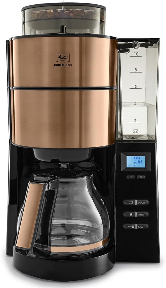 Melitta AromaFresh - Ekspres przelewowy - ze szklanym dzbankiem - wbudowanym młynkiem - funkcją timera - 10 filiżanek - Czysta czerń