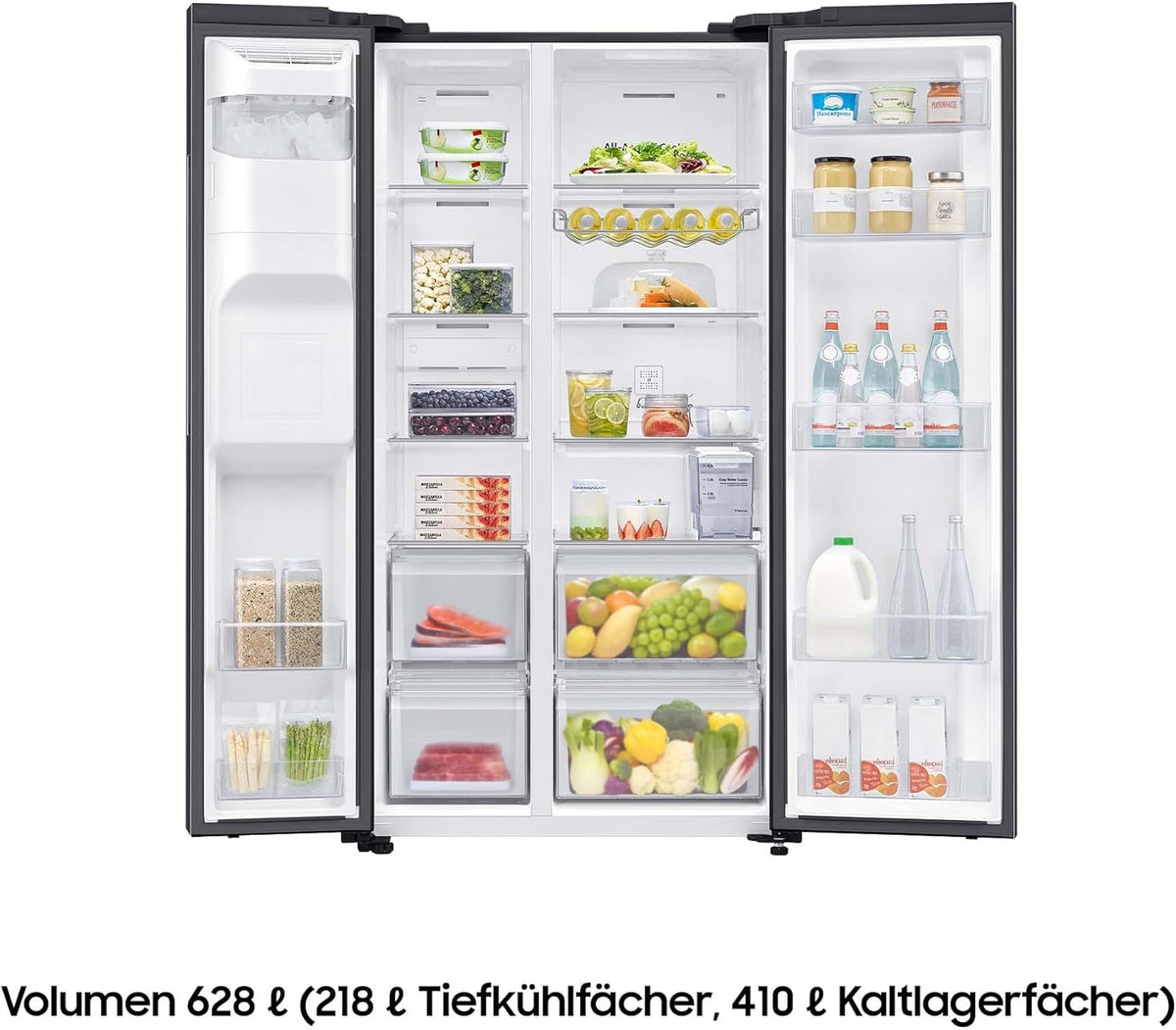 Lodówka typu side-by-side z zamrażarką Samsung RS64DG53R3B1EF, 178 cm, 628 l, tryb SmartThings AI Energy, dozownik lodu i wody, smukła kostkarka do lodu, stal nierdzewna premium