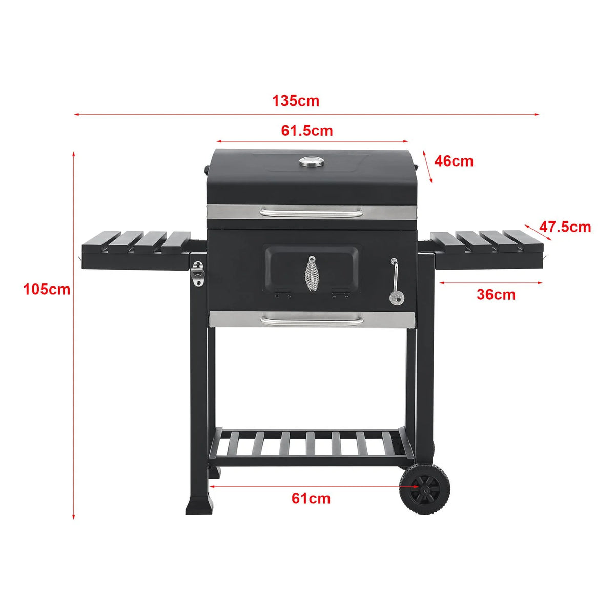 Grill węglowy Arnad z 2 stalowymi półkami 105x135x48cm - czarny [casa.pro]