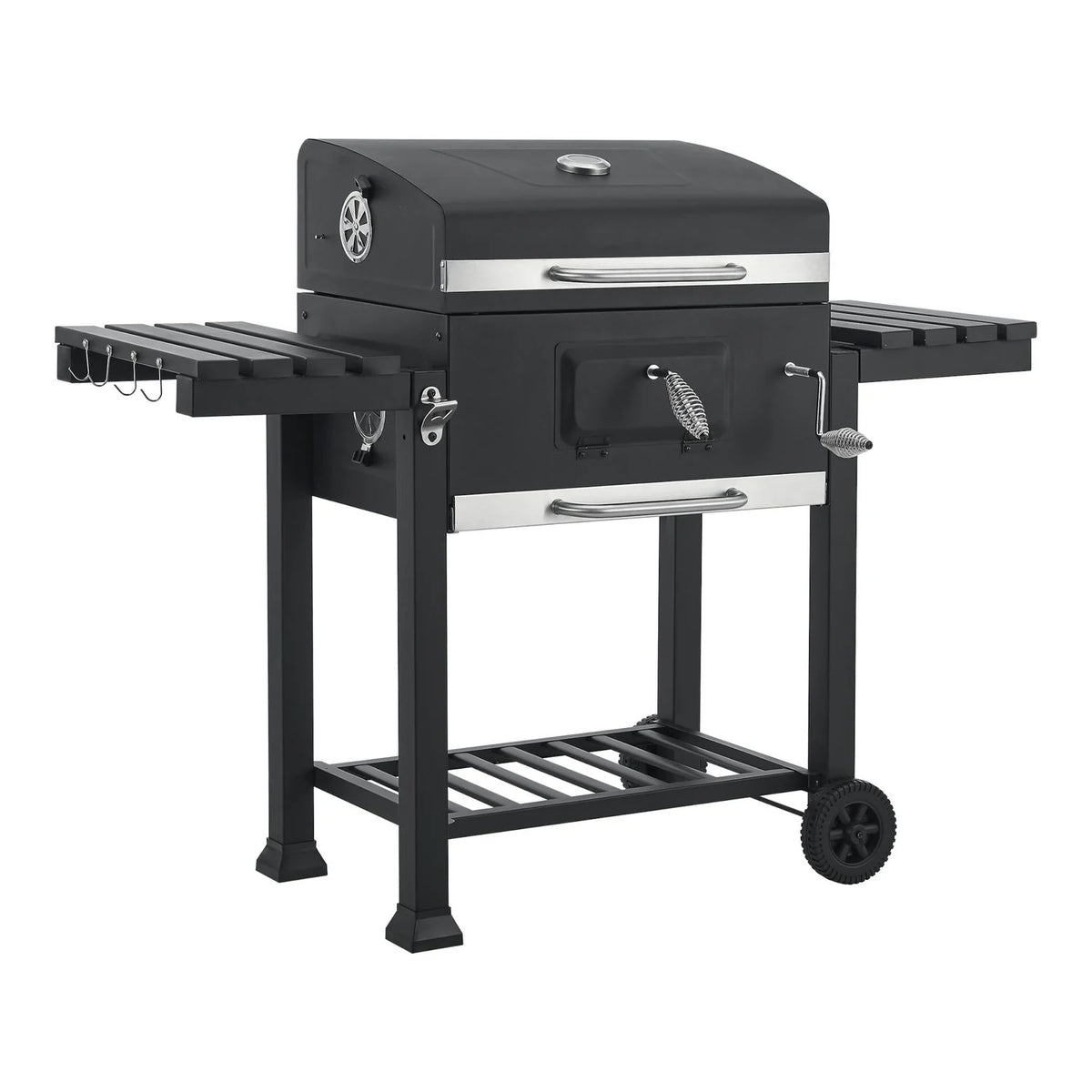 Grill węglowy Arnad z 2 stalowymi półkami 105x135x48cm - czarny [casa.pro]