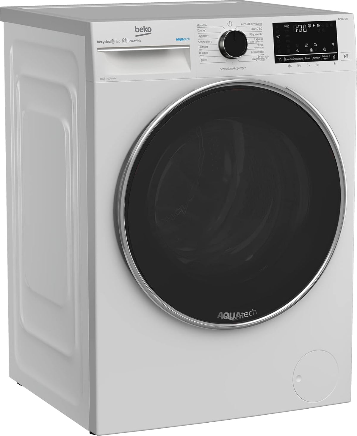 Pralka wolnostojąca Beko B5WFU58418W bPRO 500, w pełni automatyczna, 8 kg, AquaTech, wybór prędkości wirowania, 1400 obr./min, Bluetooth, funkcja pary, odpowiednia dla alergików, biała