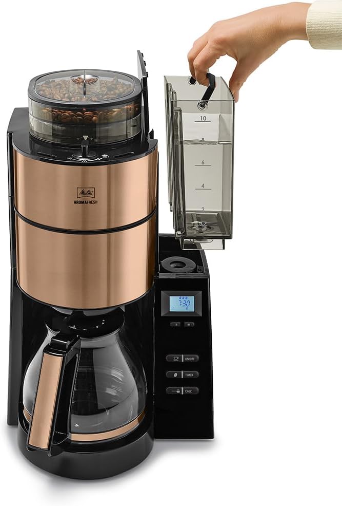 Melitta AromaFresh - Ekspres przelewowy - ze szklanym dzbankiem - wbudowanym młynkiem - funkcją timera - 10 filiżanek - Czysta czerń