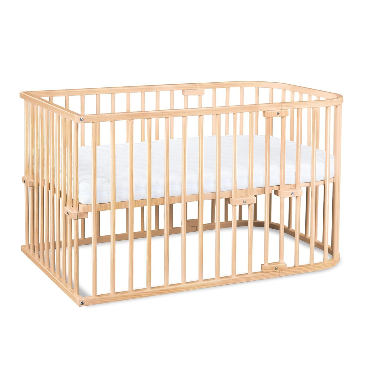 Oryginalne łóżeczko dostawne Babybay z litego drewna bukowego / kompaktowe i rozkładane / płynna regulacja wysokości łóżeczka i przyjazne dla środowiska / rośnie wraz z dzieckiem (lakierowane na biało) / w zestawie materac