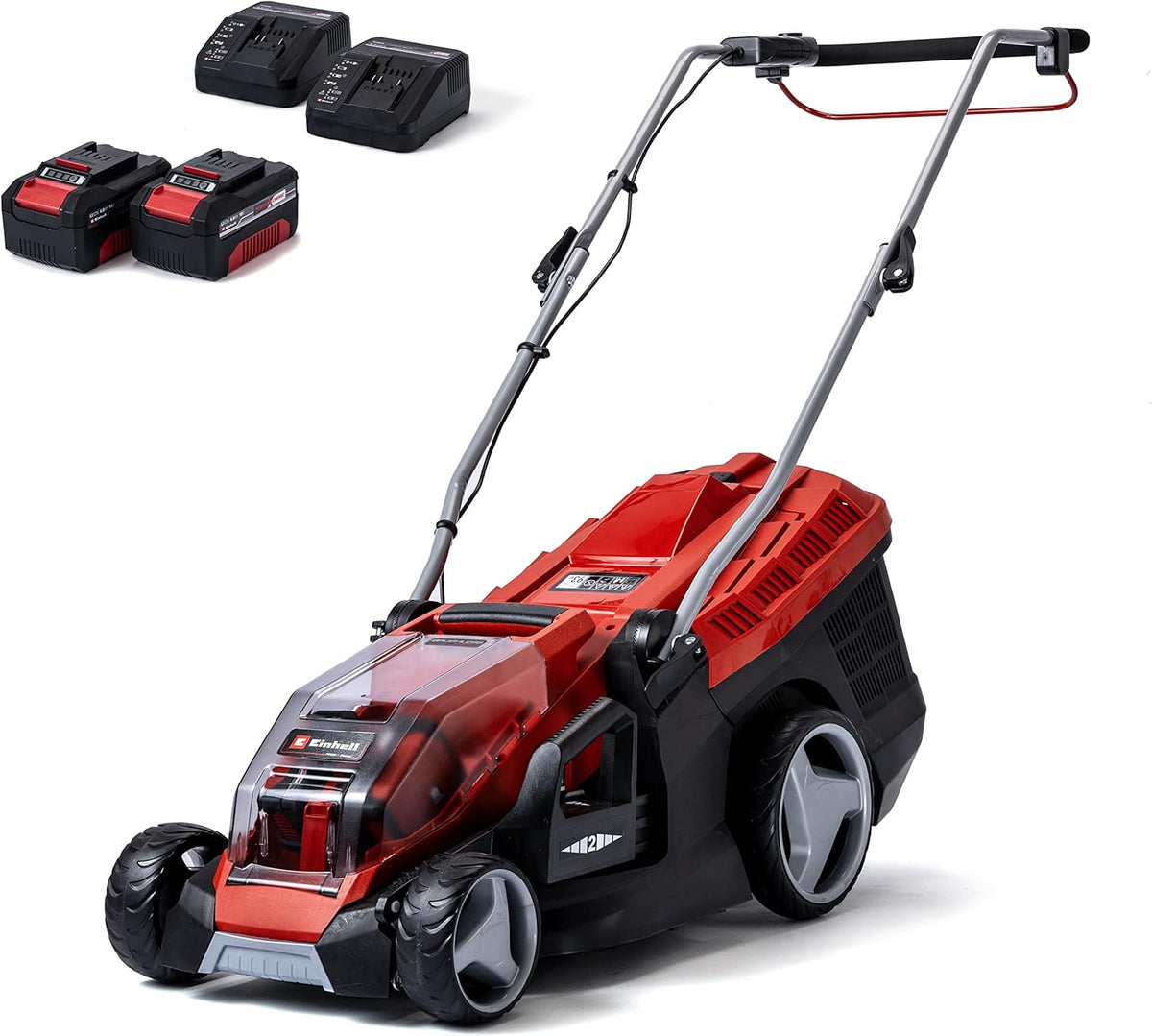 Akumulatorowa kosiarka do trawy Einhell GE-CM 36/36 Li Kit Power X-Change (36 V, szerokość koszenia 36 cm, do 400 m², silnik bezszczotkowy, kosz na trawę 40 l, wysokość koszenia 25–75 mm, w zestawie 2 akumulatory 4,0 Ah i 2 ładowarki)