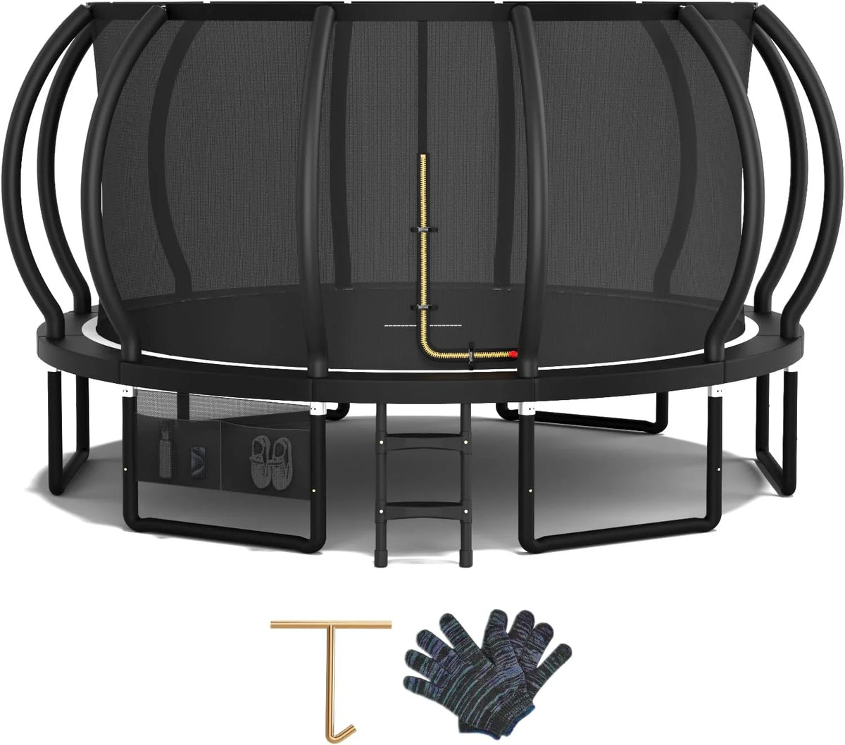 Trampolina ogrodowa Devoko dla dzieci Ø 228/305/366/427 cm, certyfikowana przez GS, trampolina do ogrodu dyniowego z siatką zabezpieczającą i drabinką, udźwig 150 kg