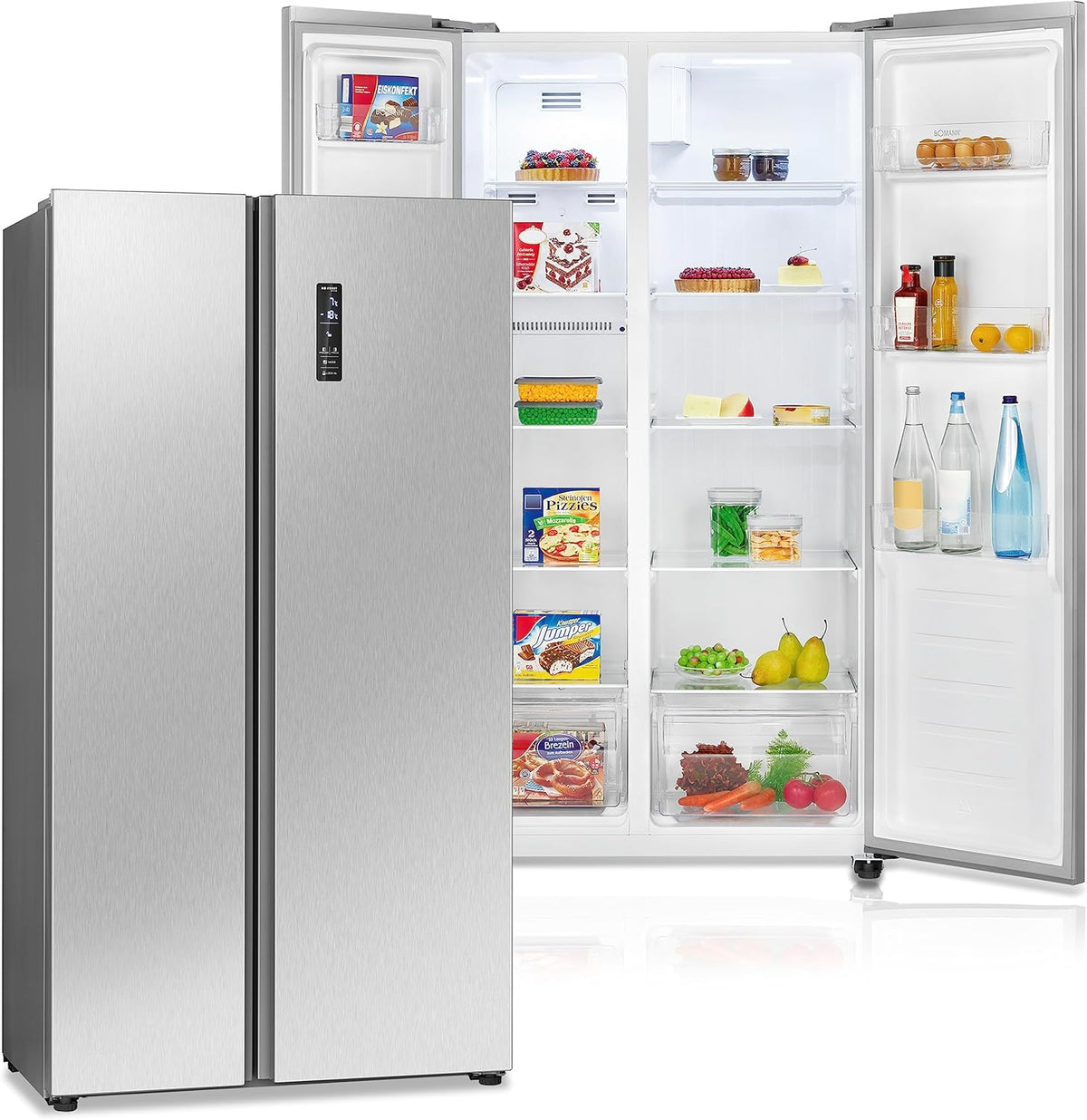 Lodówka z zamrażarką typu side-by-side Bomann® | No Frost | Pojemność 442 l | Lodówka z zamrażalnikiem | Lodówka z technologią MultiAirflow | Zużycie energii 287 kWh/rok | SBS 7344 stal nierdzewna