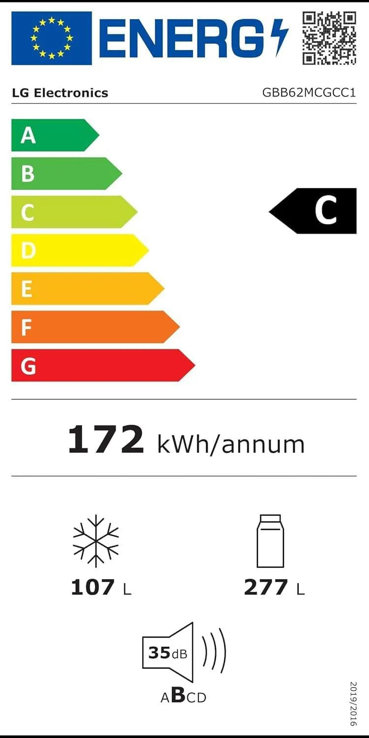 Lodówka/zamrażarka LG GBV22NCCEP – inteligentny kompresor inwerterowy, system Total No Frost, nowoczesna konstrukcja płaskich drzwi, matowy czarny metalik, klasa energetyczna A