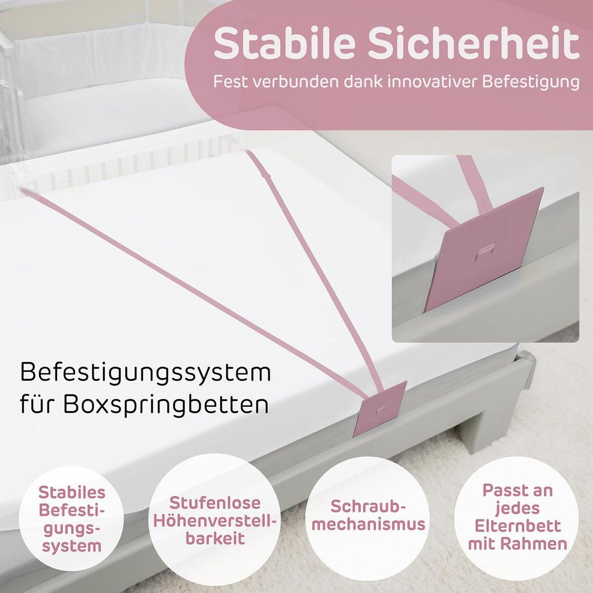 Oryginalne łóżeczko dostawne Babybay z litego drewna bukowego / kompaktowe i rozkładane / płynna regulacja wysokości łóżeczka i przyjazne dla środowiska / rośnie wraz z dzieckiem (lakierowane na biało) / w zestawie materac