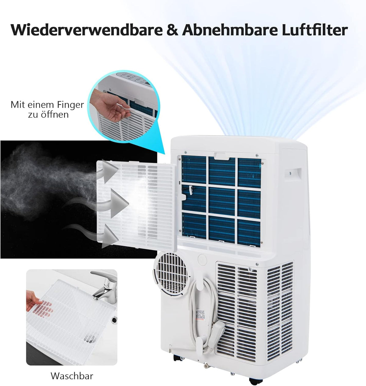 Klimatyzator GOPLUS 16000 BTU z przewodem wylotowym, przenośny klimatyzator 5 w 1: chłodzenie, ogrzewanie, osuszanie, wentylacja, tryb uśpienia | Do pomieszczeń o powierzchni do 30 m² | Timer 24-godzinny | Sterowanie za pomocą aplikacji/pilota (16000