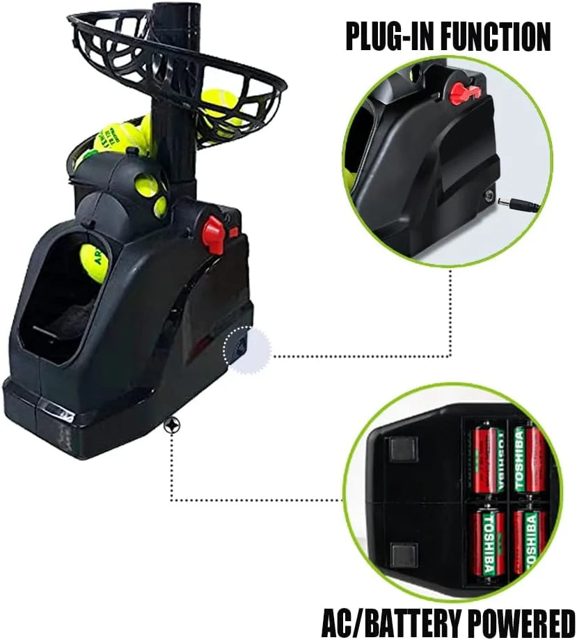 Tennismachine (max. 10 ballen) Automatische tennistrainer, voor zelfstudie, voor beginners/thuis/tennisbaan/garage/kantoor, werkt op netstroom en batterijen en heeft een USB-kabel.