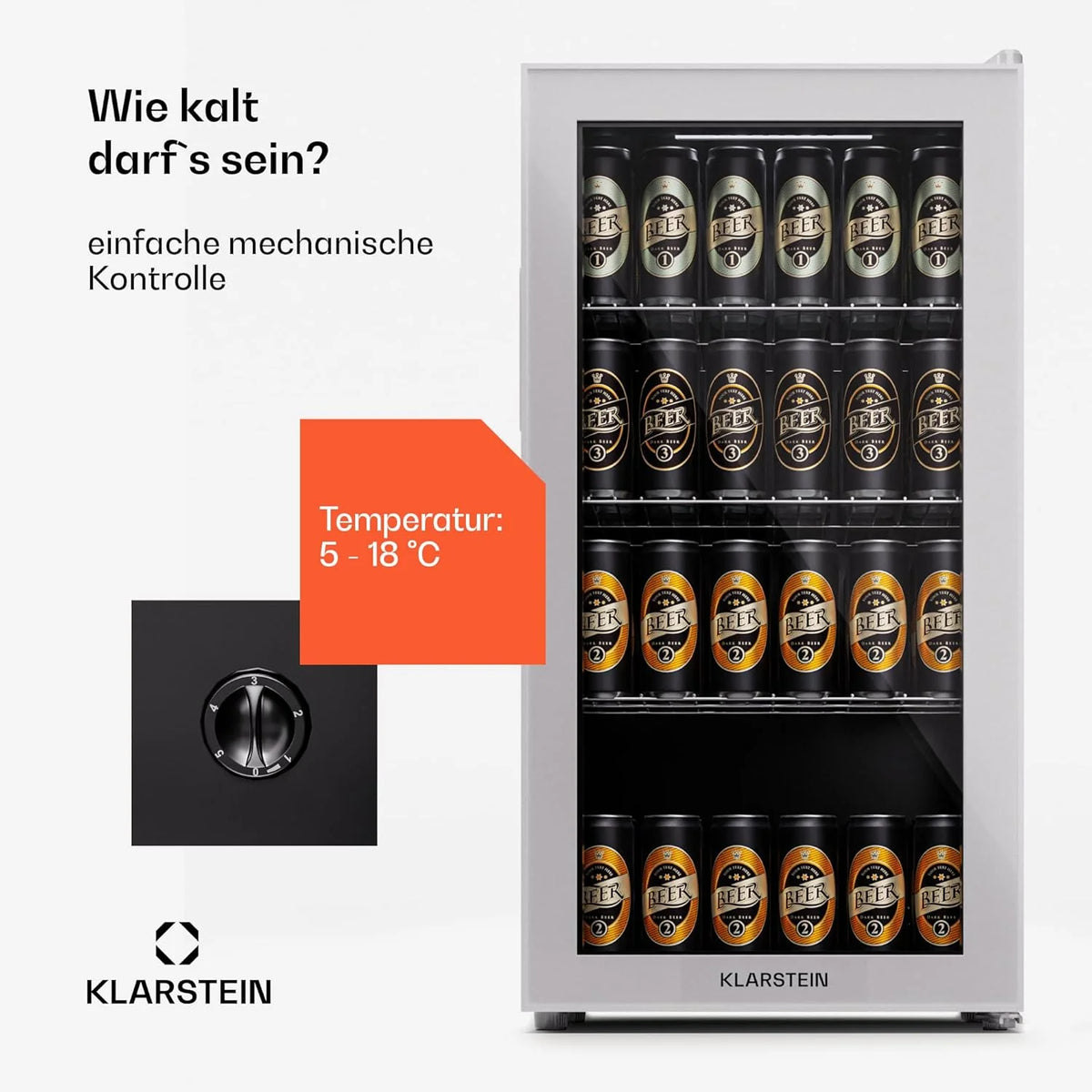 Klarstein Mini lodówka z drzwiami szklanymi do pomieszczeń, chłodziarka na napoje z regulowanymi półkami, mała 80 litrów, do użytku wewnątrz i na zewnątrz, cicha