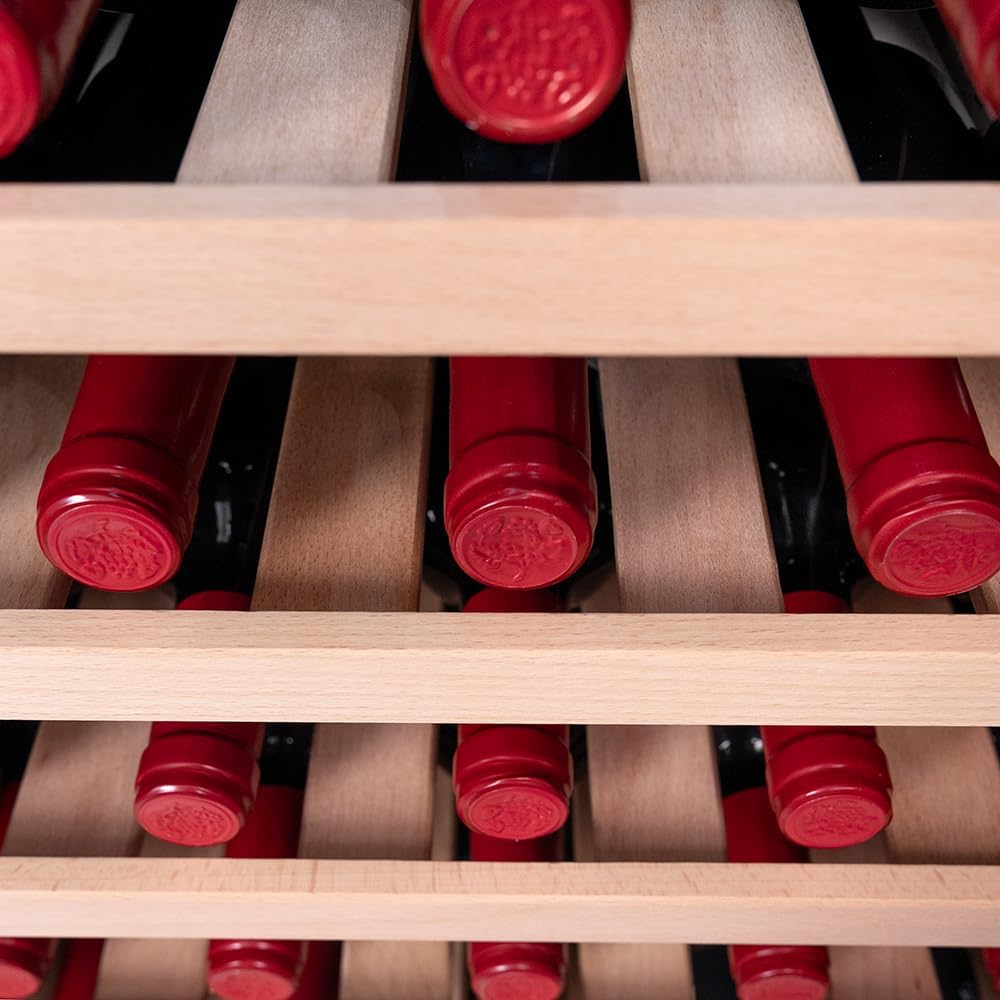 Cecotec Bolero Grandsommelier 34030, chłodziarka do wina ze stali nierdzewnej, kompresorowa, 34 butelki, 80 l, chłodzenie kompresorowe, regulowana temperatura od 5 do 18ºC, sterowanie dotykowe, wyświetlacz, wewnętrzne oświetlenie LED.