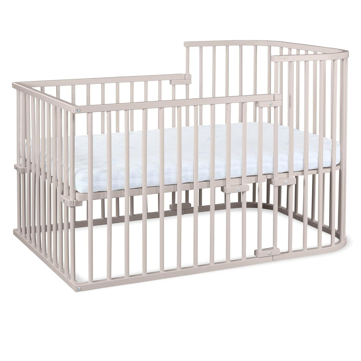 Oryginalne łóżeczko dostawne Babybay z litego drewna bukowego / kompaktowe i rozkładane / płynna regulacja wysokości łóżeczka i przyjazne dla środowiska / rośnie wraz z dzieckiem (lakierowane na biało) / w zestawie materac