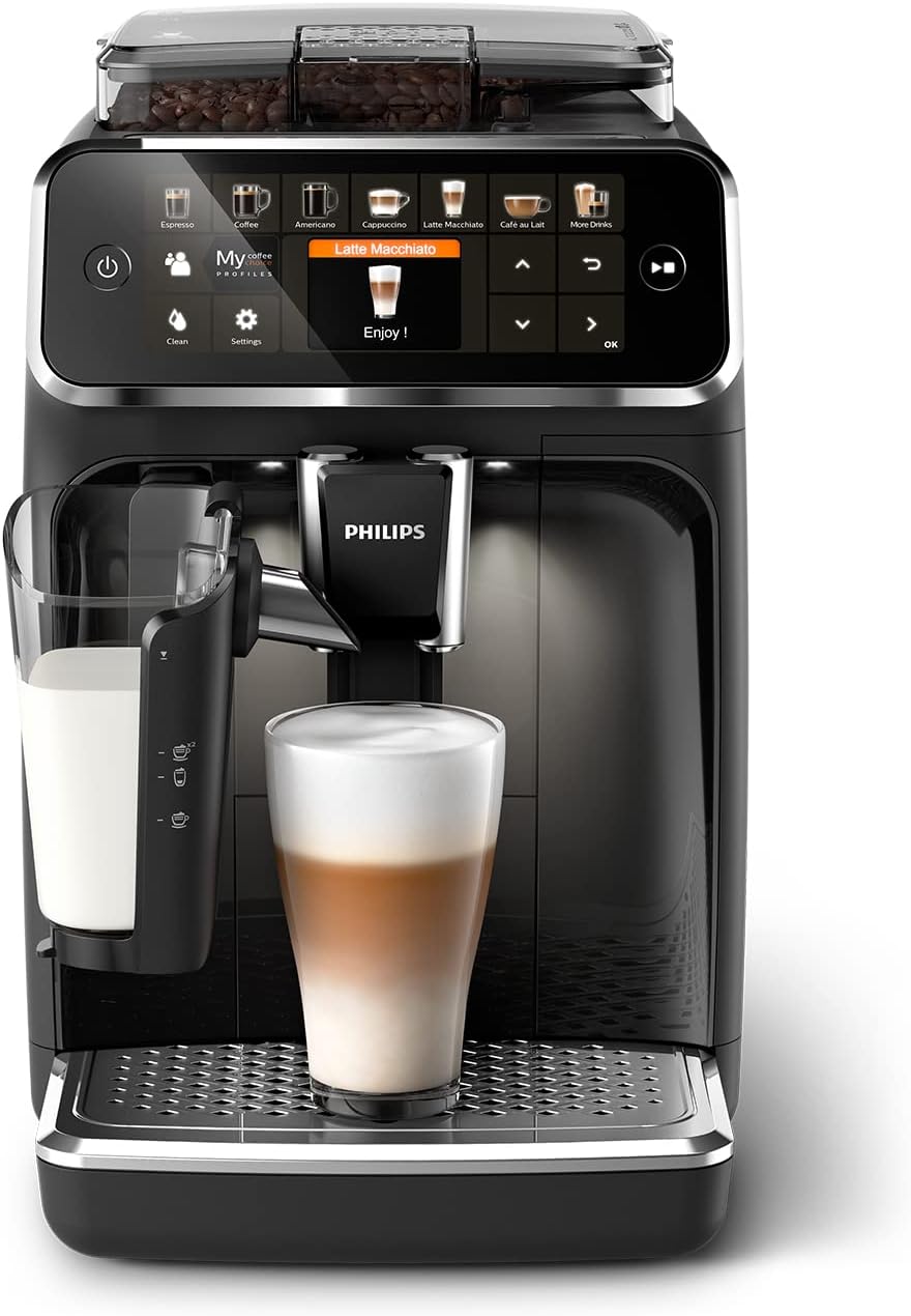 W pełni automatyczny ekspres do kawy Philips Series 5400 – system mleczny LatteGo, 12 specjałów kawowych, intuicyjny wyświetlacz, 4 profile użytkowników, chrom (EP5447/90)
