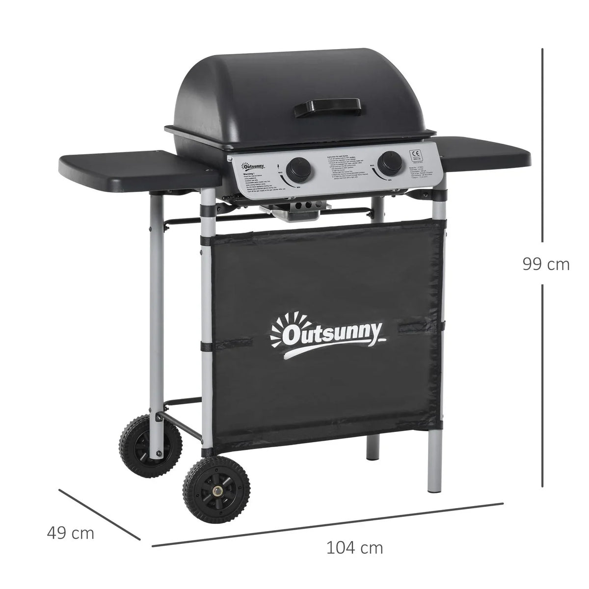 Outsunny stalen gasgrill, 104x49x99 cm, zwart