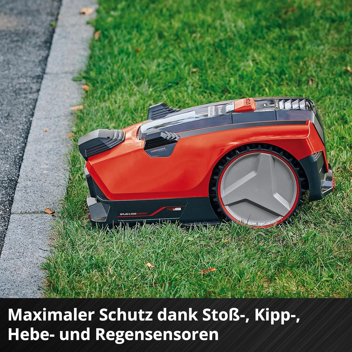 Robot koszący Einhell FREELEXO CAM 500 Power X-Change (18 V, kamera zastępuje przewód ograniczający, do 500 m, bezszczotkowy, do 25% nachylenia, szerokość koszenia 18 cm, w zestawie akumulator 3,0 Ah, taśma magnetyczna 5 m)