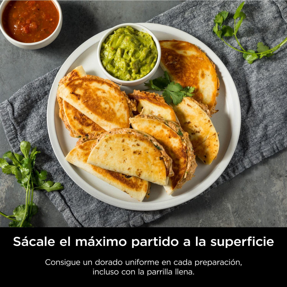 Ninja Sizzle Pro XL Grill i płyta grillowa do użytku wewnątrz pomieszczeń z nieprzywierającą ceramiczną płytą grillową, zdejmowaną pokrywą, pojemnikiem na tłuszcz i przewodnikiem po przepisach, kolor srebrny/czarny GX101EU