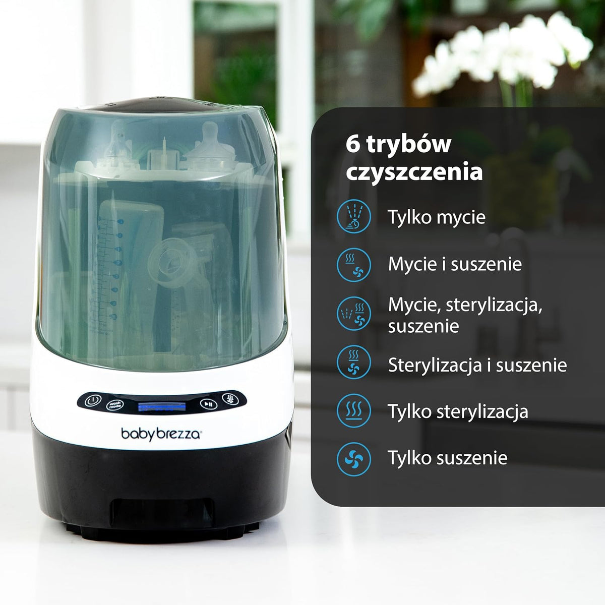 Baby Brezza Myjka do butelek Pro – środek do czyszczenia butelek dla niemowląt 3 w 1; mycie, sterylizacja, suszenie – uniwersalne czyszczenie wszystkich butelek: tworzywo sztuczne szkło smoczek