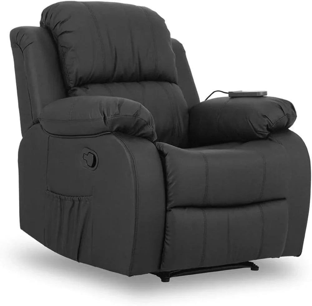 Don Descanso – Trevi Black relaxmassagestoel met verwarming, 160° kantelstand, 8 stille motoren, lendensteunverwarming, 4-zone massagesysteem en scheurbestendige polyurethaan lederen afwerking [zaag inbegrepen]