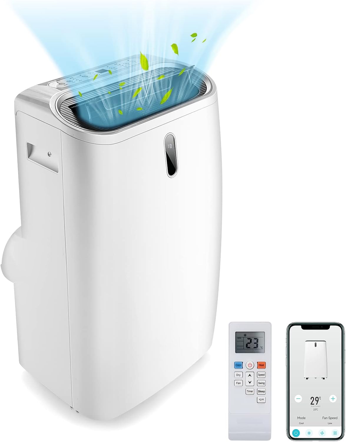 Klimatyzator GOPLUS 16000 BTU z przewodem wylotowym, przenośny klimatyzator 5 w 1: chłodzenie, ogrzewanie, osuszanie, wentylacja, tryb uśpienia | Do pomieszczeń o powierzchni do 30 m² | Timer 24-godzinny | Sterowanie za pomocą aplikacji/pilota (16000