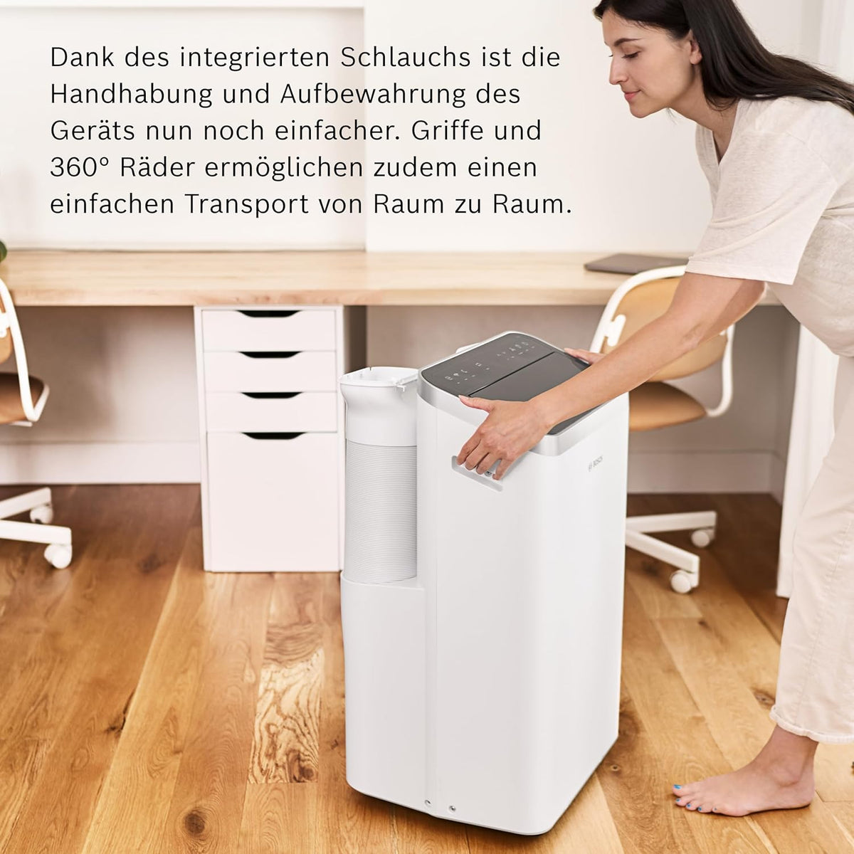 Klimatyzator przenośny Bosch Cool 4000 – 3 w 1: klimatyzator, osuszacz powietrza, wentylator – 2,6 kW do pomieszczeń o powierzchni do 35 m² – z trybem automatycznym, trybem cichym i trybem uśpienia