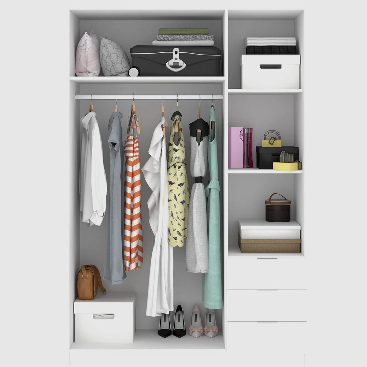DEKIT GRUPO RIMOBEL Szafa z 3 drzwiami i 3 szufladami - biała - 121X184X52 cm
