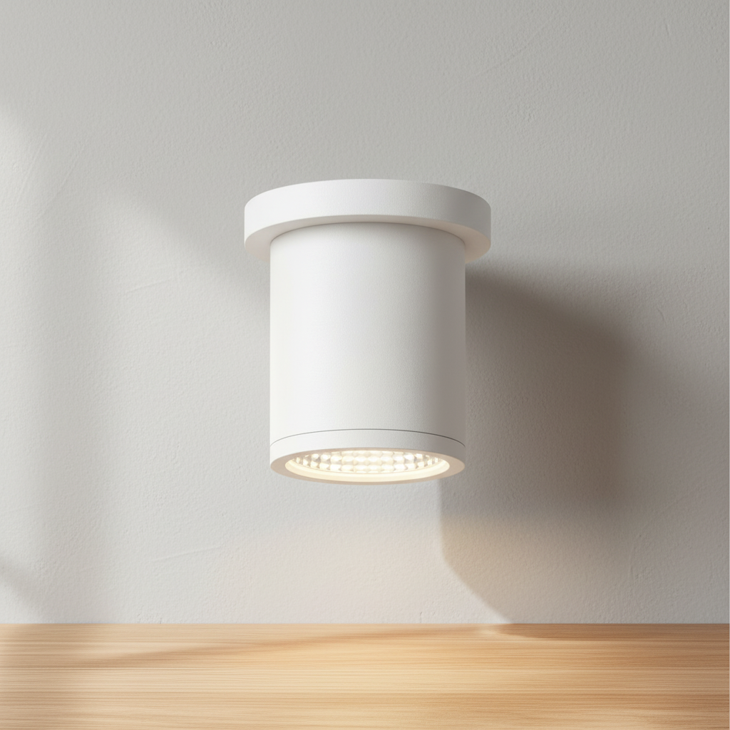 Prestige Lighting Kuzco Nordic 4 in 10W Outdoor LED Cylinder Ceiling Mount Light in White Wet Rated, front view