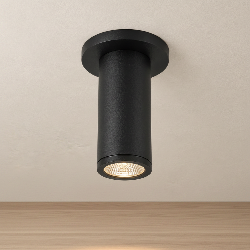 Prestige Lighting Kuzco Nordic 4 in 8W Outdoor LED Cylinder Ceiling Mount Light in Black Wet Rated, front view